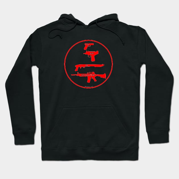 Guns And The Art Of Escalation By Abby Anime(c)(RedDistressed) Hoodie by Abby Anime